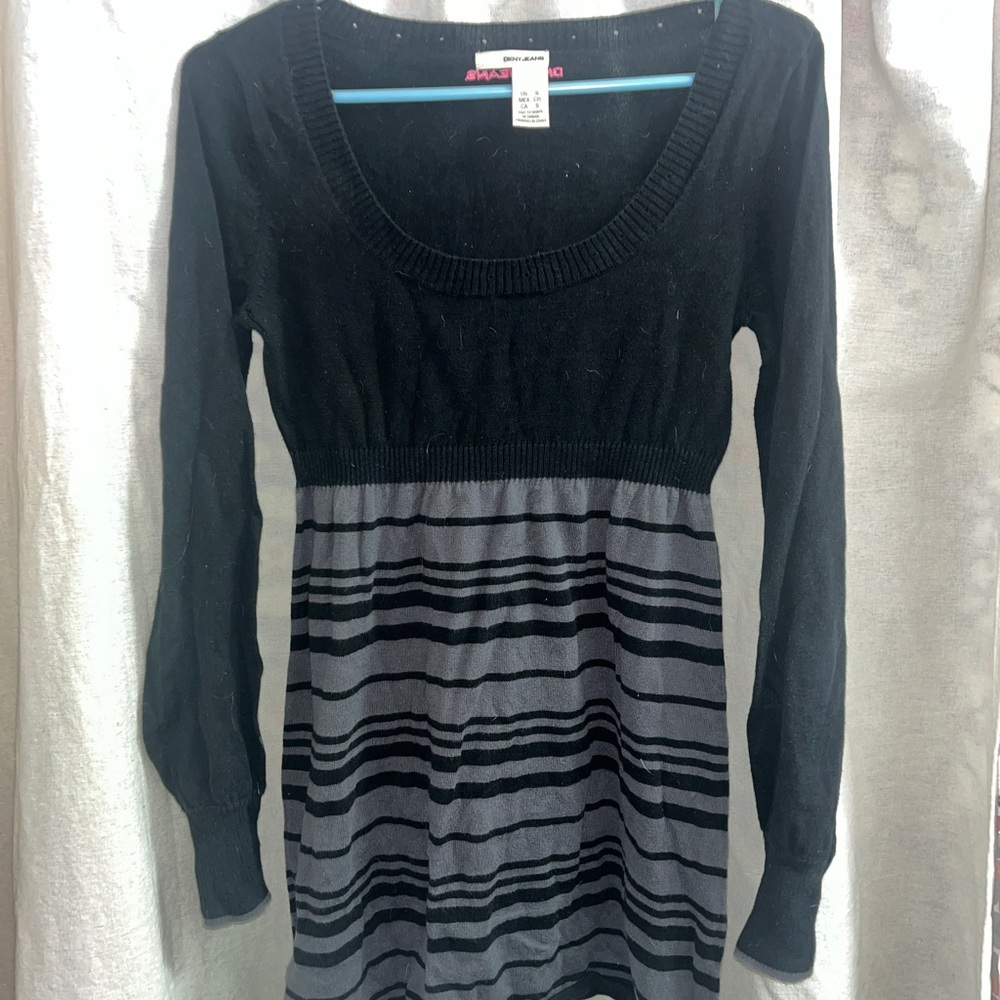 DKNY Black & Gray Sweater Long Sleeve Dress